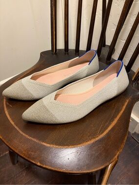 Rothys The Point Sand Tan Knit Pointed Toe Flats Shoes